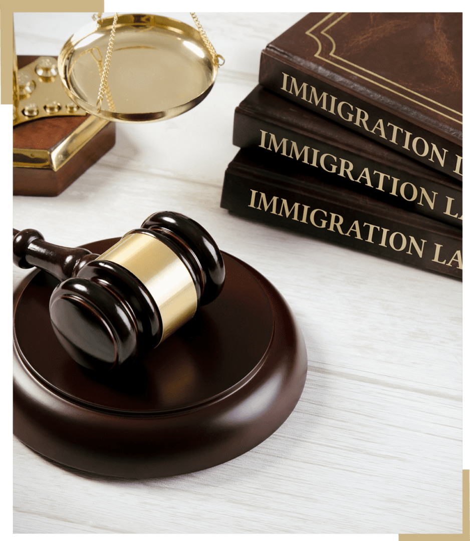 Immigration law books and gavel